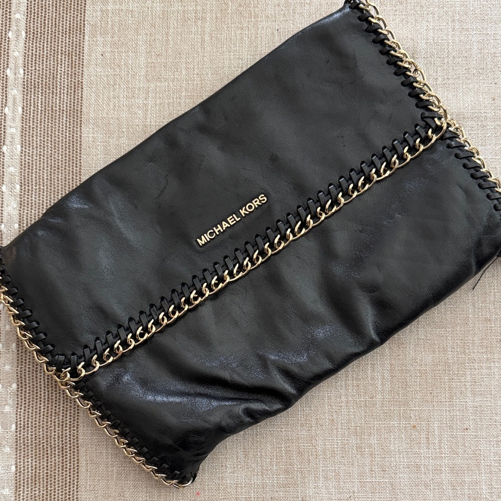 Michael Kors Black Clutch with Gold Chain Detail